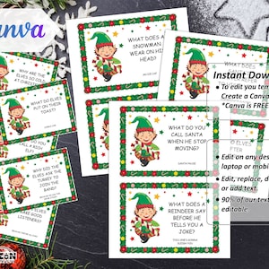 Atividade de cartões de piadas de duendes de Natal de 30 dias, pacote de atividades de duendes editáveis, mini cartões de anotações de duendes, ideias de jogos de duendes de Natal, atividades de impressão de duendes