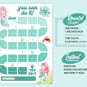 Printable Mermaid Reward Chart | Mermaid Behavior Chart | Daily Chore Chart | Girl Chore Chart | Cute Under the Sea Sticker Chart
