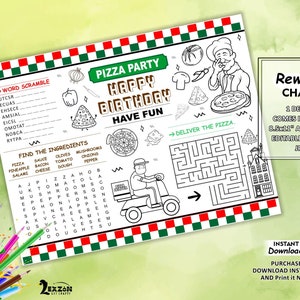 Pizza Party Placemat | Printable Pizza Party Coloring Page | Pizza Birthday Activity | Pizzeria table mat | Printable Pizza Party Games