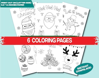 Dibujos para colorear de Navidad / Dibujos para colorear para niños / 6 dibujos para colorear de Navidad / Dibujos para colorear festivos / Muñeco de nieve / Papá Noel / Pingüino / Bastones de caramelo /