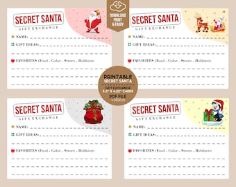 SECRET SANTA Gift Exchange Cards | PRINTABLE Christmas Gift List for Coworkers | Fun Secret Santa Party Questionnaire | Gift Form Templates