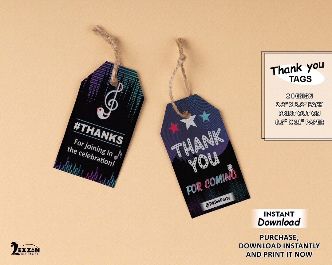 Tiktok Inspired Thank You Tags Printable Tik Tok Birthday Label Musical