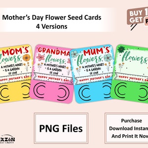 Muttertag Blumensamenkarten Bündel, Blumensamenhalter PNG, Oma, Mama, Garten Geschenk, Drucken, dann schneiden, Cricut, Silhouette