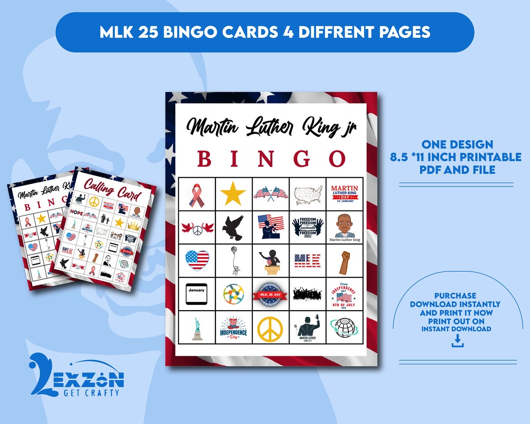 Martin Luther King Bingo, Unique Bingo Cards, Kids' MLK Activity, MLK