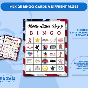 マーティン ルーサー キング ビンゴ、ユニークなビンゴ カード、子供向け MLK アクティビティ、MLK 印刷可能、マーティン ルーサー ビンゴ カード、デジタル ダウンロード
