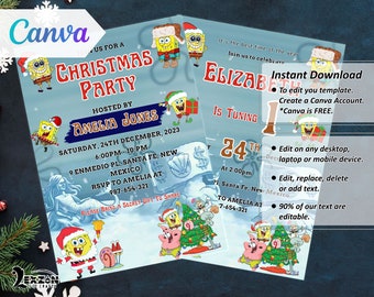 Invitación digital para fiesta de Navidad hecha a mano, plantilla de Canva navideña editable, invitación para fiesta de festival, invitación para fiesta de cumpleaños de Navidad, XMAS