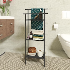 Modern Metal Standing Towel Rack with 3-Tier Shelves