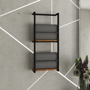 Modern Metal Towel Rack with Shelf, Wall Mounted Storage