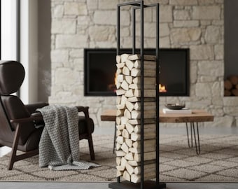Support à bûches vertical moderne, porte-bûches en métal enduit de poudre