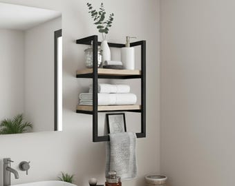 Toallero de pared, elegante estante de baño con organizador de toallas.