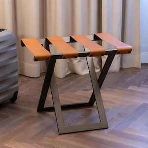 Modern Foldable Luggage Rack, Metal Suitcase Holder with Leather Straps