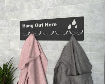 Wall Mounted Towel Rack With Hooks, Modern Robe And Towel Hanger For Bathroom Decor