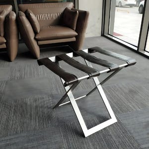 Modern Folding Metal Luggage Rack with Leather Straps