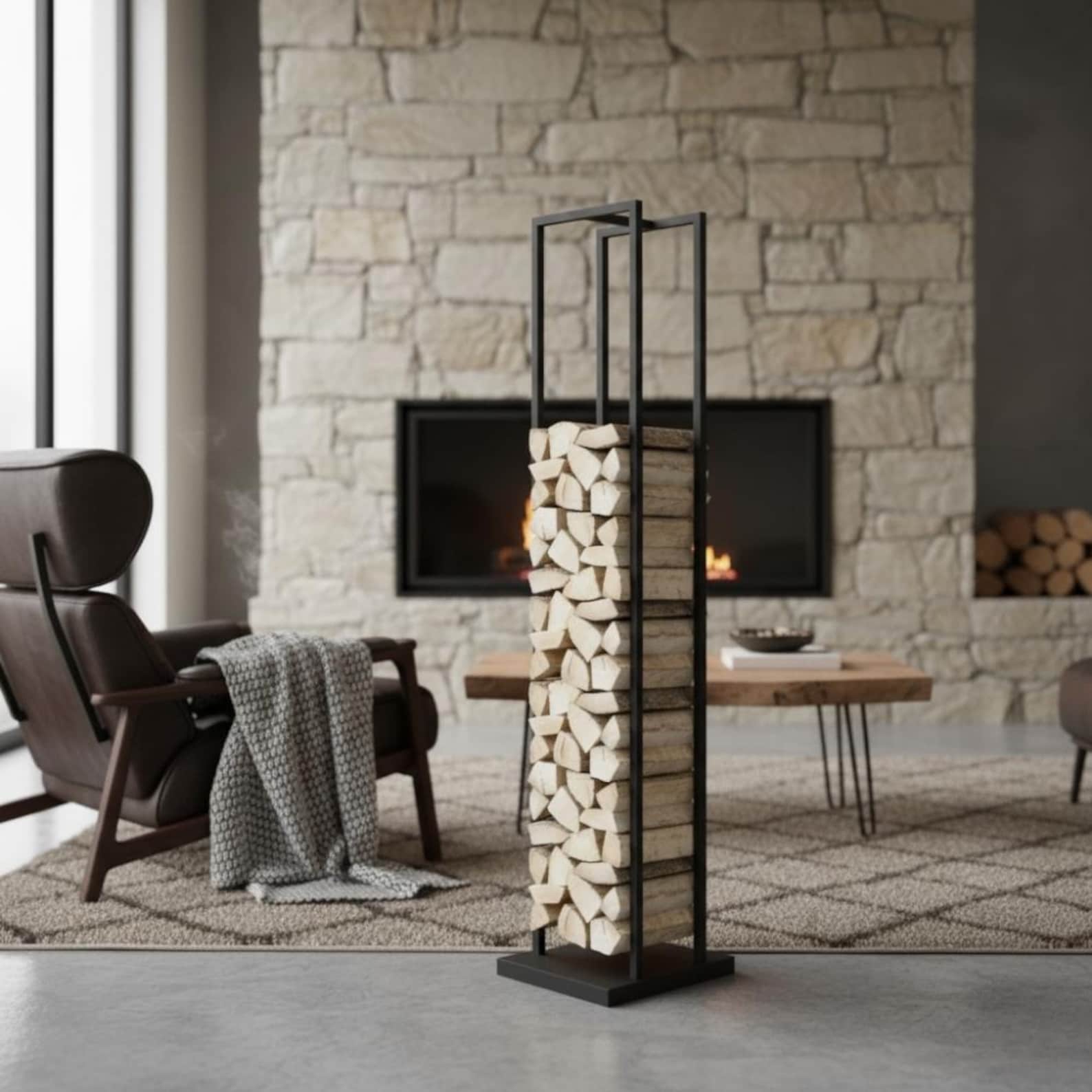 Log Rack Tower Modern Vertical Firewood Rack, Powder-coated Metal Log Holder - Etsy