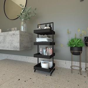 Modern Bathroom Storage Shelf, Metal Freestanding Organizer, 4-Tier Narrow Storage Rack