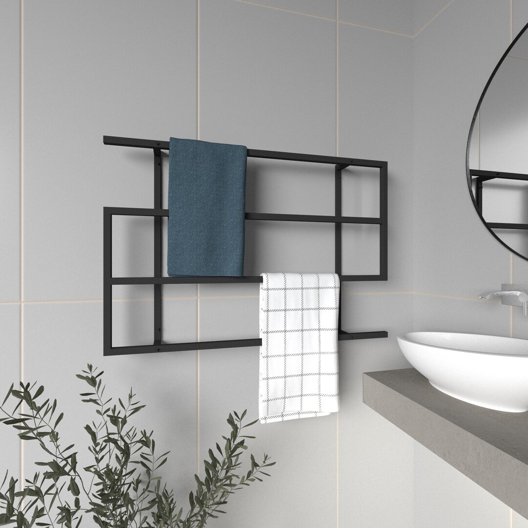 Minimalist Metal Towel Rack With Shelf, Wall Mounted Bathroom Storage ...