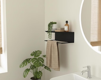 Modern Metal Bathroom Shelf with Towel Bar, Wall Mount Storage Rack