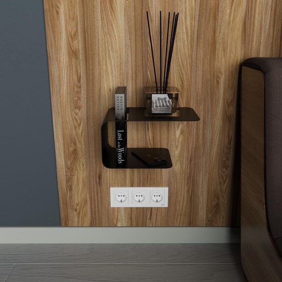 Modern Metal Wall-Mounted Bedside Shelf, Minimalist Floating Nightstand
