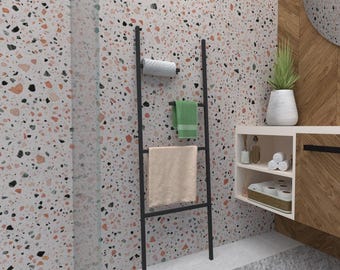 Modern Metal Ladder Towel Rack, Freestanding Bathroom Organizer