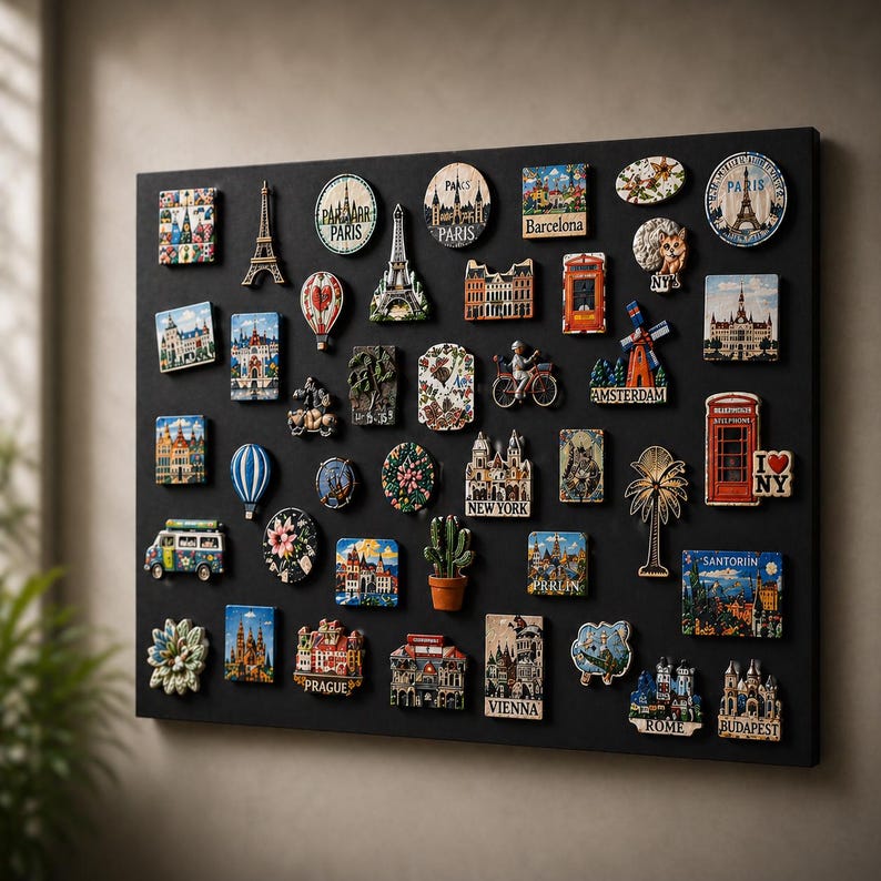 Metal Magnet Organizer, Fridge Display Board for Travel Magnets, Wall-Mounted Decor Solution