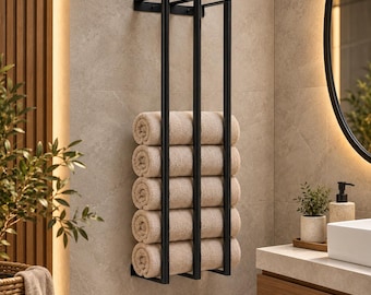 Modern Wall Mounted Towel Holder, Metal Rolled Towel Rack for Vertical Bathroom Storage
