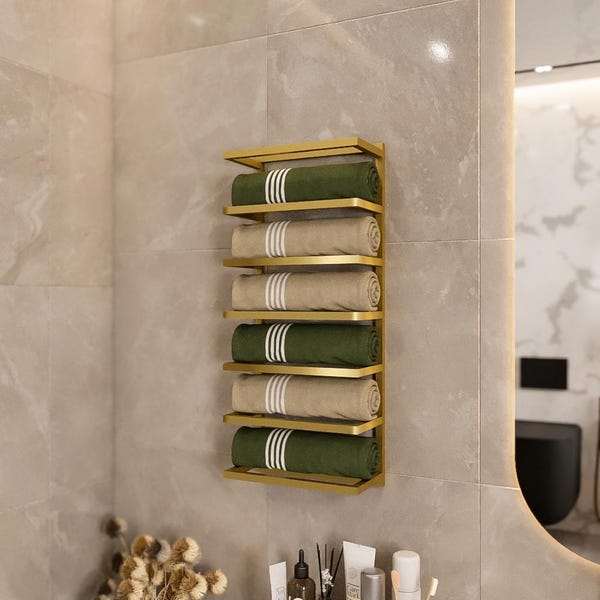 Modern Metal Wall-Mounted Towel Rack, Minimalist Bathroom Organizer