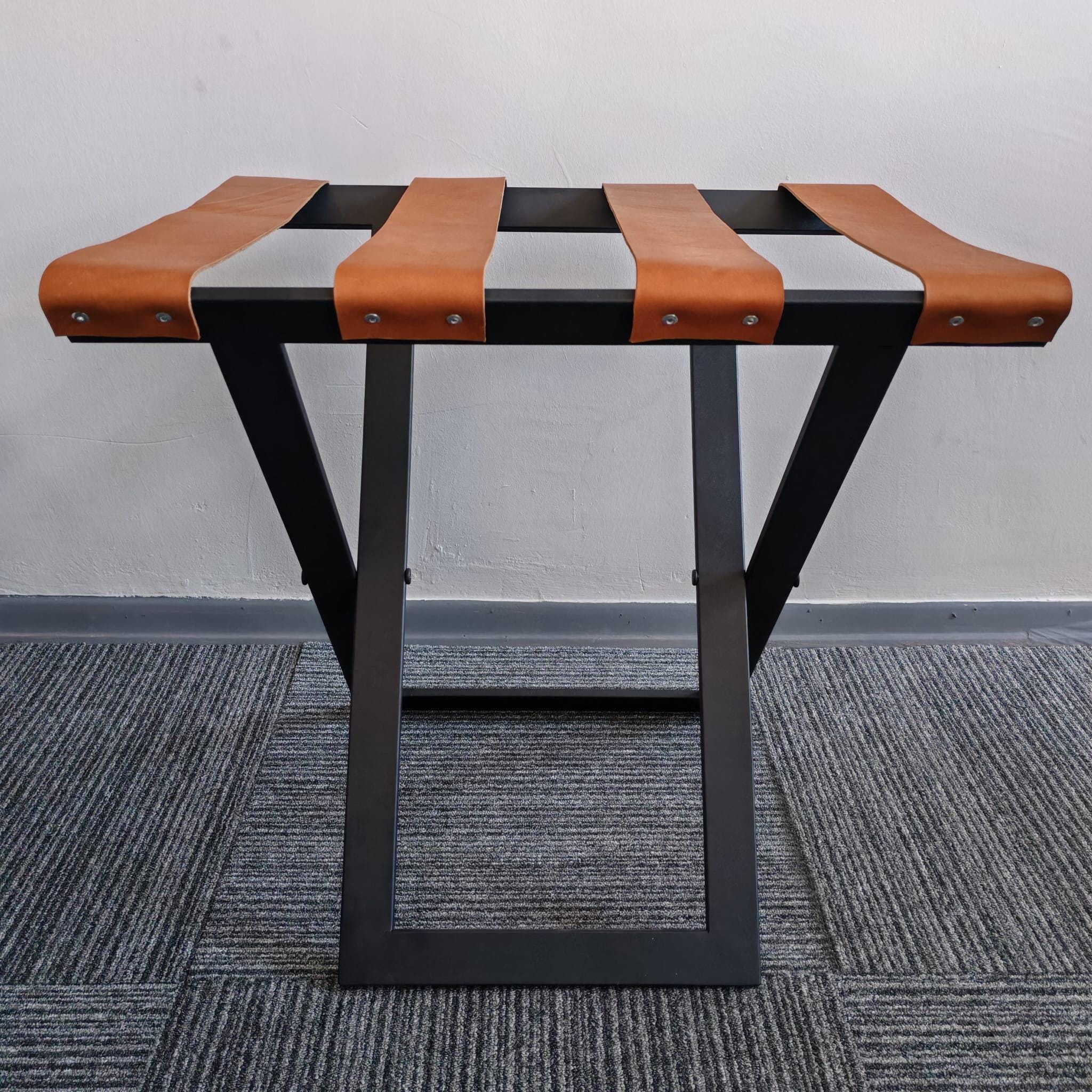Modern Foldable Luggage Rack, Metal Suitcase Holder With Leather Straps ...