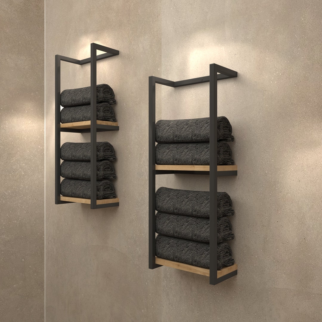 HAHRIR 2-Tier Metal Towel Rack Modern Freestanding Black Towel Rack, Bathroom Metal Storage - View #12