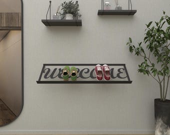 Modern Wall-Mounted Shoe Rack, Metal Entryway Organizer with Welcome Design