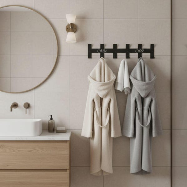 Personalized Metal Wall Hook Rack, Bathroom Towel & Robe Hanger