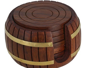 Handcrafted Wooden Crane Coaster Set of 6 - Indian Wood, Round Shape, Beautiful Coaster
