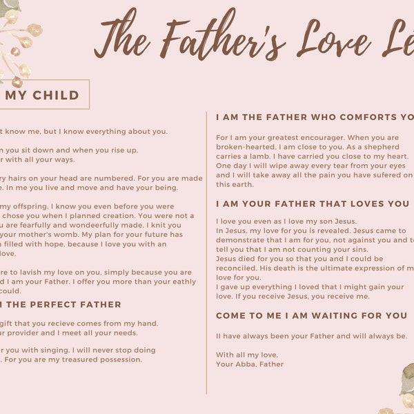 The Father's Love Letter - Christian - Pink Roses - Digital Printable Card Poster