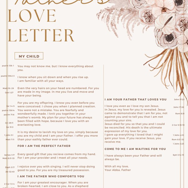 Father's Love letter - Christian- Digital print - Portrait - poster- card- A4 A5