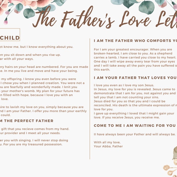 The Father's Love Letter - Christian - White and pink roses - Digital print poster card