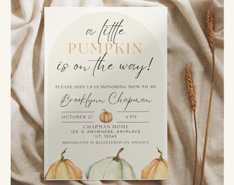 Pumpkin Baby Shower Invitation, Fall Theme, Editable Template (Digital Download)