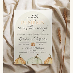 A Little Pumpkin Is On The Way Baby Shower Invite, Fall Pumpkin Baby Shower Invitation, Editable Baby Shower Invite, Fall Baby Shower Theme