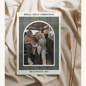 Familie Weihnachtskarten Vorlage | Frohe Weihnachten Karte | Vintage Weihnachtskarte | Minimalistische Weihnachtskarte | Karierte Weihnachtskarten Vorlage