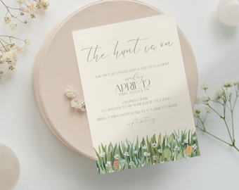 Plantilla de invitación para la búsqueda de huevos de Pascua, fiesta de brunch de primavera (descarga digital)