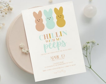 Easter Party Invite, Chillin with my Peeps, Easter Egg Hunt Invite, Easter Peeps Invitation, Editable Digital Template, INSTANT DOWNLOAD