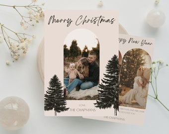Pine Tree Christmas Card ( Happy New Year Card, Merry Christmas Card, Digital Template Card, Modern Christmas Card, Arch Christmas Card