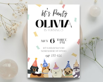 Invitación de cumpleaños para perros, plantilla editable (descarga digital)