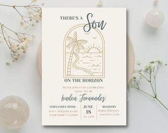 Invitación para baby shower "Aquí viene el hijo" / Plantilla editable (descarga digital)