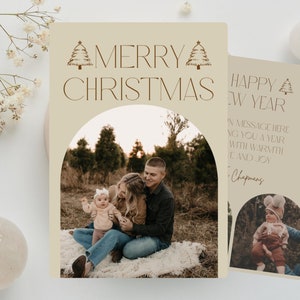Gewölbte Weihnachtskartenvorlage (Neutrale Weihnachtskarte, Familienfoto-Weihnachtskarte, Moderne Weihnachtskarte, Bearbeitbare Weihnachtskarte