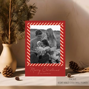 Biglietto di Natale/ Biglietto di Natale a tema bastoncino di zucchero/ Biglietto fotografico di Natale/ Biglietto di auguri per le vacanze/ Biglietto di Natale modificabile/ Biglietto di Natale per famiglia