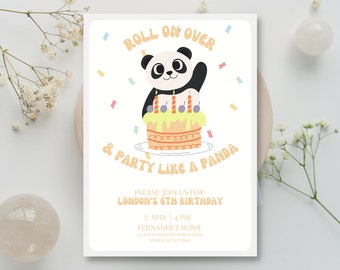 Panda Birthday Party Invite, panda theme birthday, editable birthday invitation template, kids birthday party invite, panda cake birthday