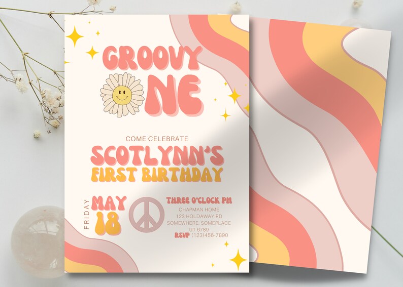 Groovy One Birthday Party Invitation Editable Hippie Groovy - Etsy