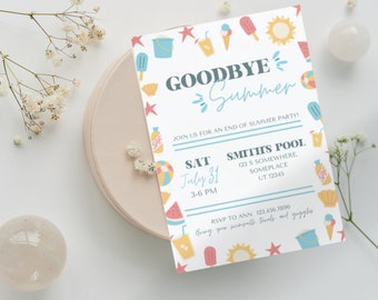Goodbye Summer Party Invite, Back to School Party Invite, Summer Bash Invite, Pool Party Invite, Summer Bday Invite Invite, Template Digital