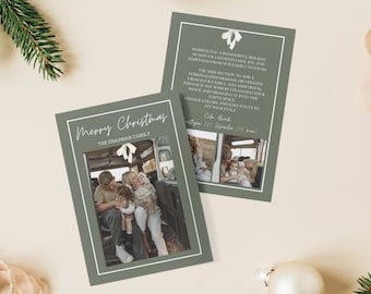 Photo Christmas Card Template | Bow Christmas Card | Simple Holiday Card | Family Christmas Card | Merry Christmas | Editable Template