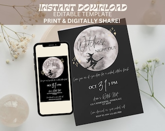 Witches Night Out Halloween Party Invite, Witch Halloween Party Invite, Halloween Text Invite Adult Halloween Invite, Spooky Invite Template