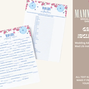 MAMMA MIA Bridal Shower Mad Lib, Dancing Queen Invite, Mama Mia Bachelorette Party Games Invite, Dancing Queen Mamma Mia Bridal Shower Games